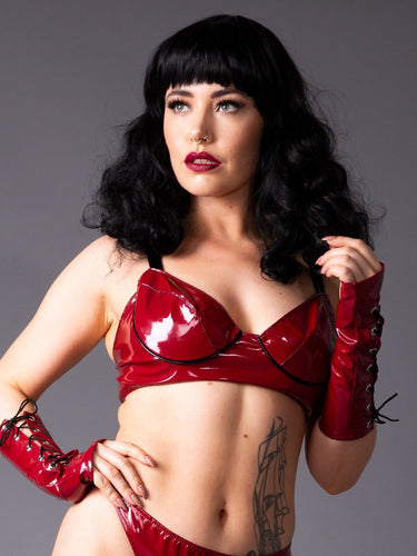 PVC Bordeaux Burgundy Bra With Black Trim - Honour Clothing