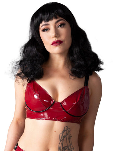 PVC Bordeaux Burgundy Bra With Black Trim - Honour Clothing