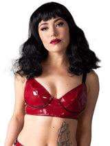 PVC Bordeaux Burgundy Bra With Black Trim - Honour Clothing