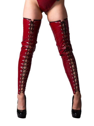 PVC Burgundy Footless Stockings - Honour Clothing