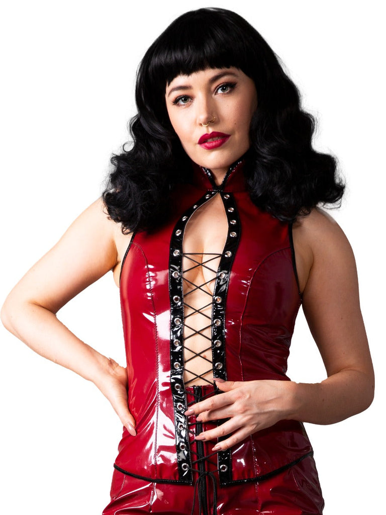 PVC Laced Burgundy Top - Honour Clothing
