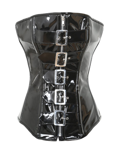 PVC Longline Overbust Buckled Corset - Honour Clothing