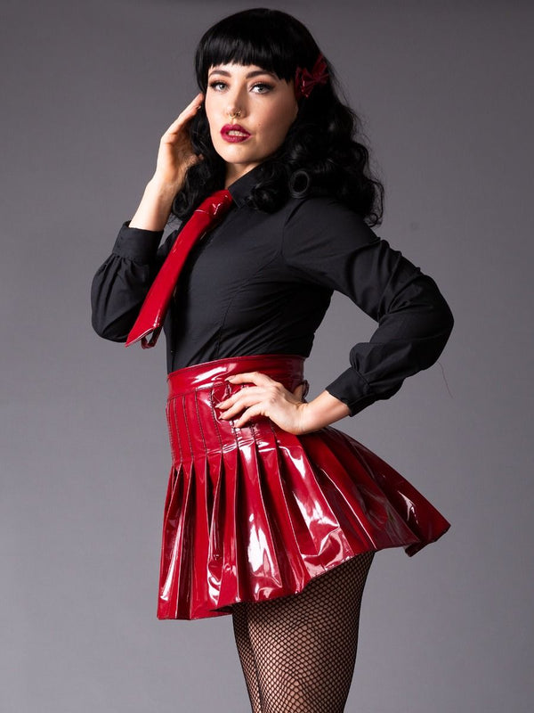 Pleated PVC Burgundy Skirt - Honour Clothing