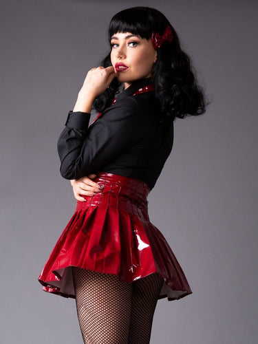 Pleated PVC Burgundy Skirt - Honour Clothing