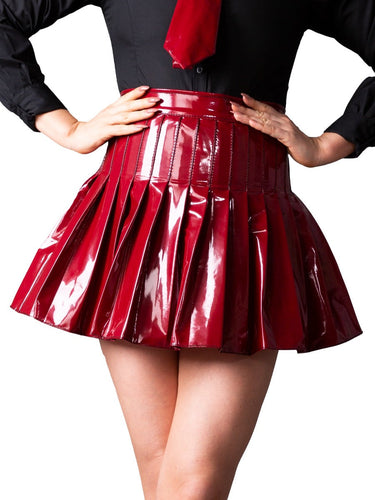 Pleated PVC Burgundy Skirt - Honour Clothing