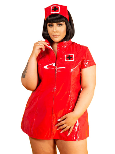 Plus Size PVC Red Delphine Dress - Honour Clothing