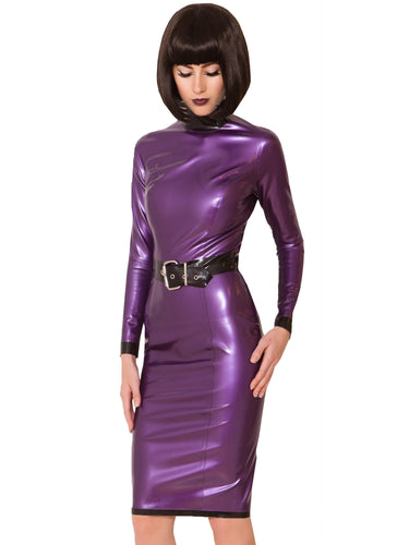 Purple Buckled Latex Dress - Honour Clothing