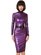 Purple Buckled Latex Dress - Honour Clothing