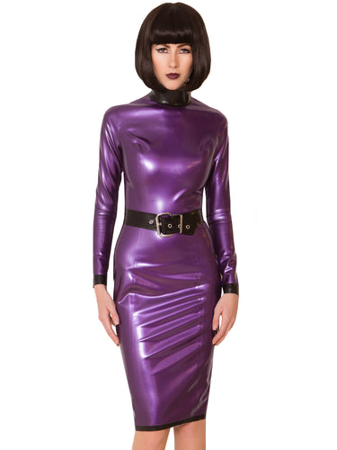 Purple Buckled Latex Dress - Honour Clothing