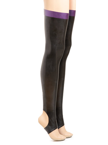 Purple Latex Footless Stockings With A Rear Seam - Honour Clothing