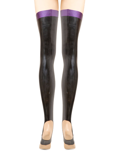 Purple Latex Footless Stockings With A Rear Seam - Honour Clothing