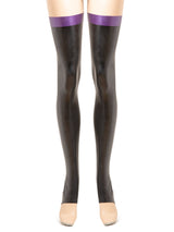 Purple Latex Footless Stockings With A Rear Seam - Honour Clothing