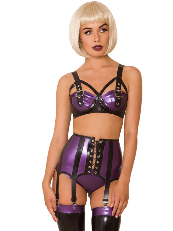 Purple Latex Girdle With 8 Adjustable Straps - Honour Clothing