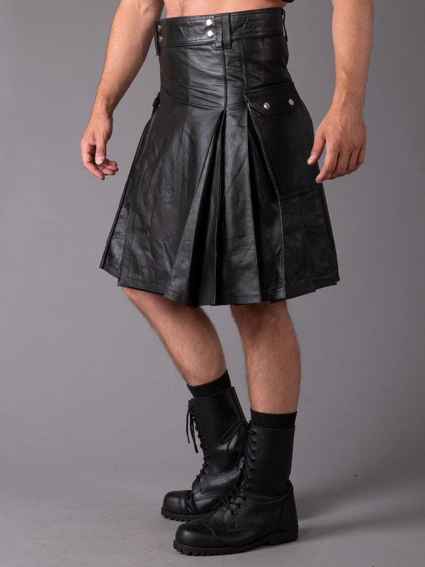 Rear Pleats Leather Kilt - Honour Clothing