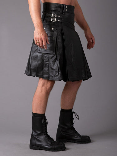 Rear Pleats Leather Kilt - Honour Clothing