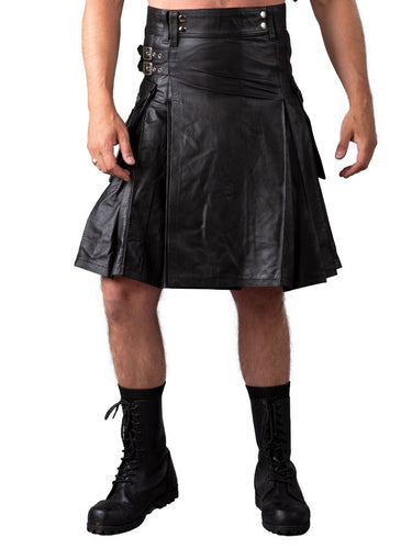Rear Pleats Leather Kilt - Honour Clothing
