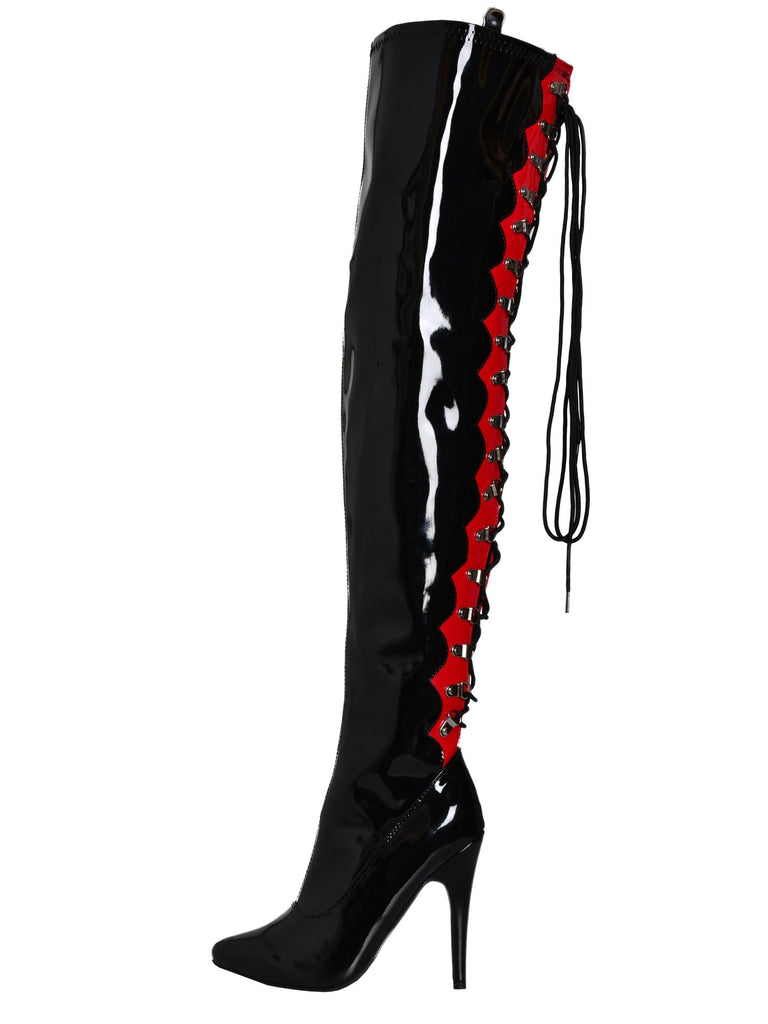 Red & Black Empress Thigh Boots - Honour Clothing