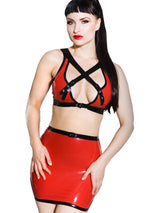 Red & Black Latex Penelope Skirt - Honour Clothing