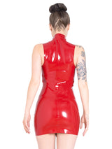Red Front Zip Latex Dress - Honour Clothing