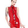 Red Front Zip Latex Dress - Honour Clothing