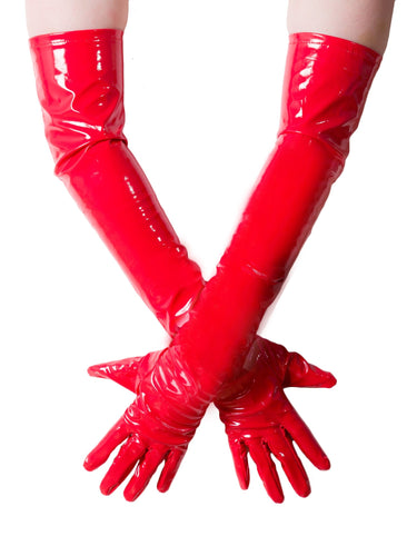 Red PVC Long Opera Gloves - Honour Clothing