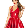Red Retro Halter Latex Dress - Honour Clothing