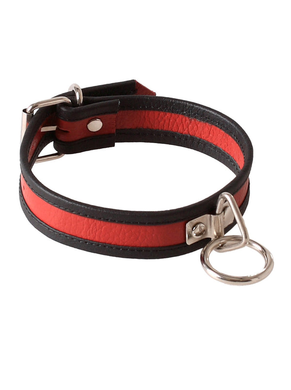 Leather Choker with Chunky O Ring in Red & Black