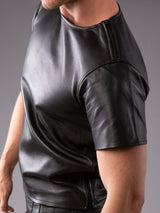 Round Neck Premium Leather T-Shirt - Black - Honour Clothing