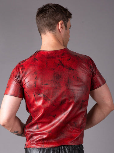 Round Neck Premium Leather T-Shirt - Red - Honour Clothing