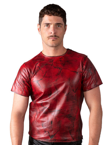 Round Neck Premium Leather T-Shirt - Red - Honour Clothing