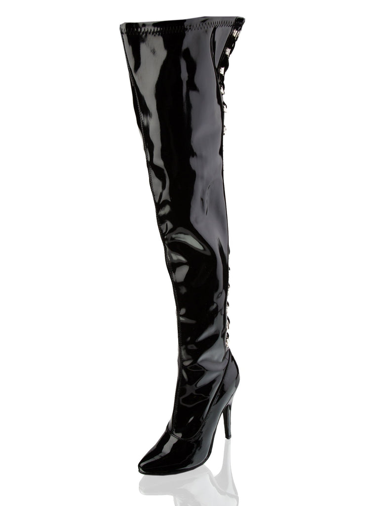 Shiny Black PVC Thigh High Boots - Honour Clothing