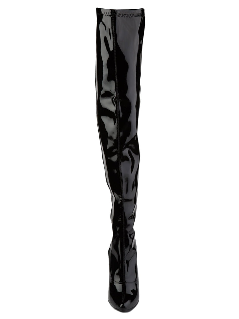 Shiny Black PVC Thigh High Boots - Honour Clothing