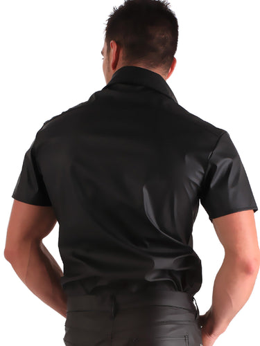 Short Sleeved Black Leatherette Shirt - Honour Clothing