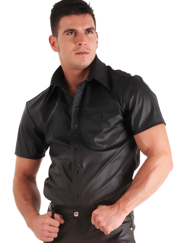 Short Sleeved Black Leatherette Shirt - Honour Clothing