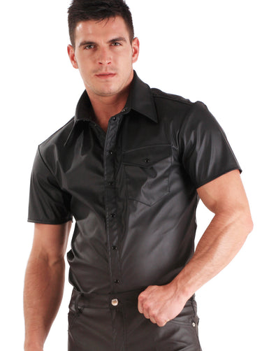 Short Sleeved Black Leatherette Shirt - Honour Clothing