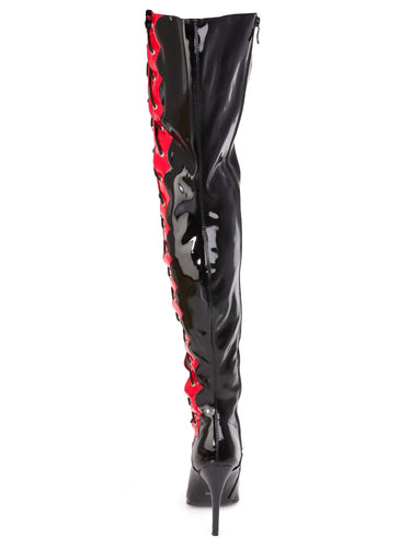 Side Laced Thigh High Boots in Black and Red - Honour Clothing