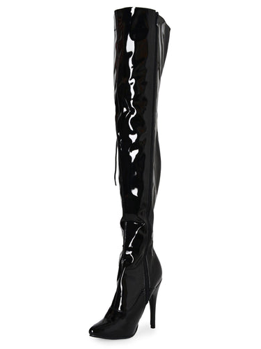 Side Laced Thigh High Boots in Black and Red - Honour Clothing