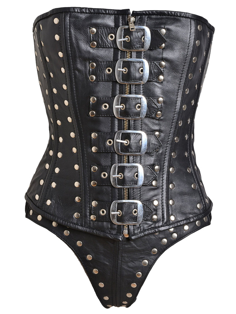 Studded Leather Overbust Corset - Honour Clothing