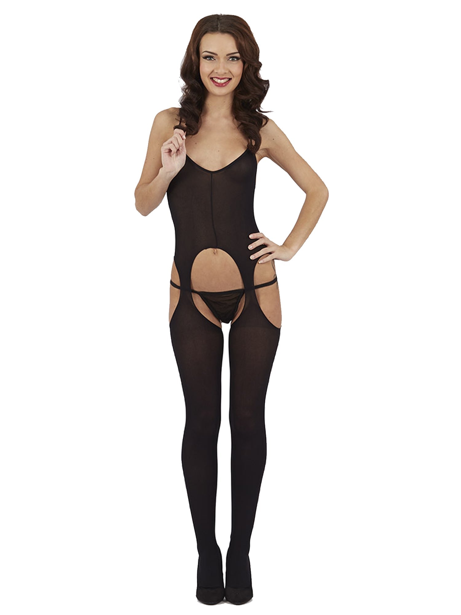 Long Sleeve Crochet Suspender Bodystocking