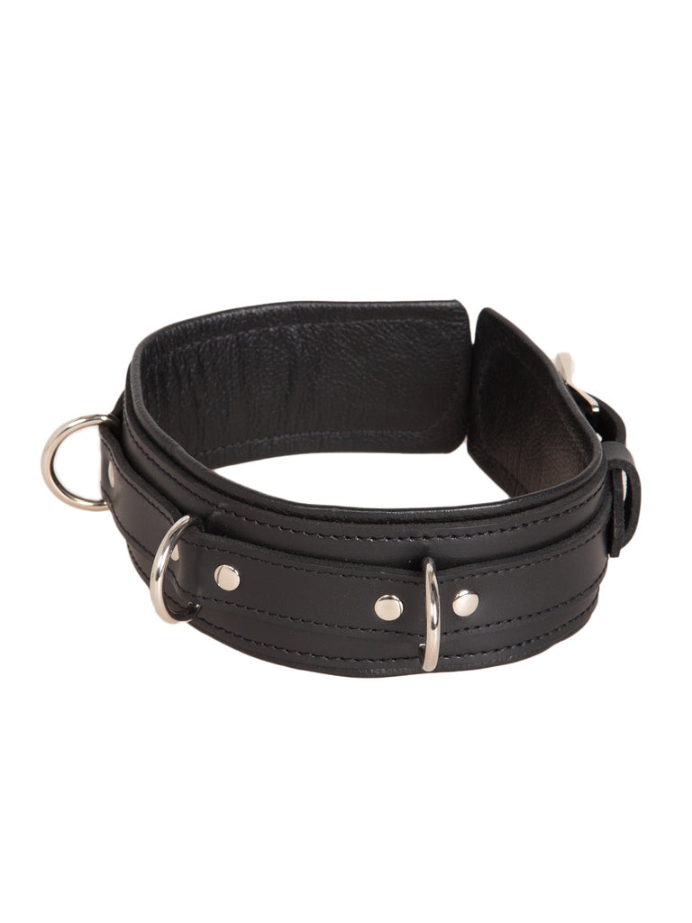 Leather Triple D Ring Lockable Choker