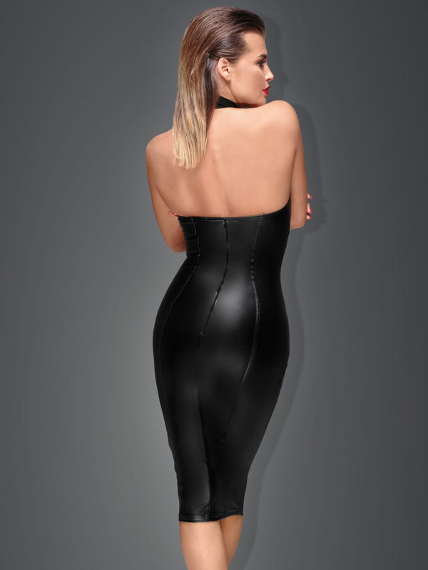 Wetlook Collared Pencil Dress With Zip - Honour Clothing