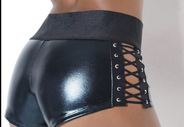 Clubwear Party Shorts Women's Faux Leather Wet Look Booty Shorts - Fishnet Hollow Out Detail, Club & Party Wear (S-6XL) Clubwear Party Shorts Women's Faux Leather Wet Look Booty Shorts - Fishnet Hollow Out Detail, Club & Party Wear (S-6XL)