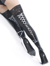 Wetlook Gothic Style Stockings With Lacing - Honour Clothing