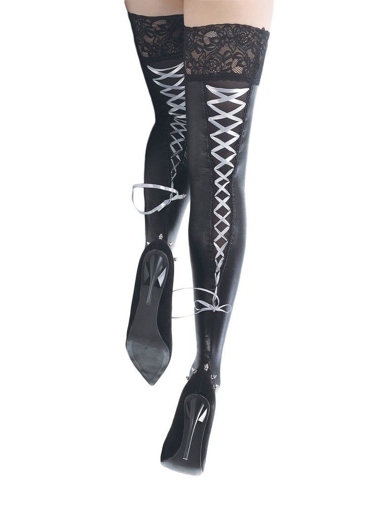 Wetlook Gothic Style Stockings With Lacing - Honour Clothing