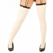 White & Black Latex Seamed Stockings - Honour Clothing