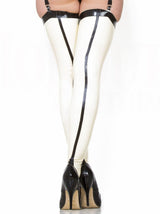 White & Black Latex Seamed Stockings - Honour Clothing