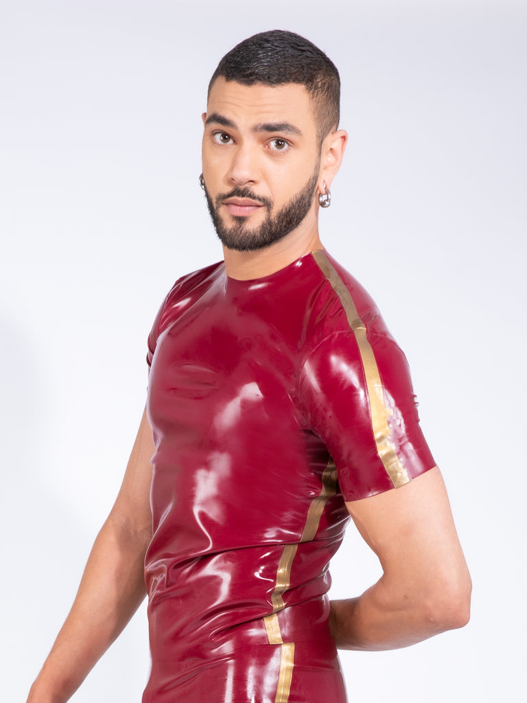Plum and Gold Latex Crew Neck T-shirt - Honour Clothing