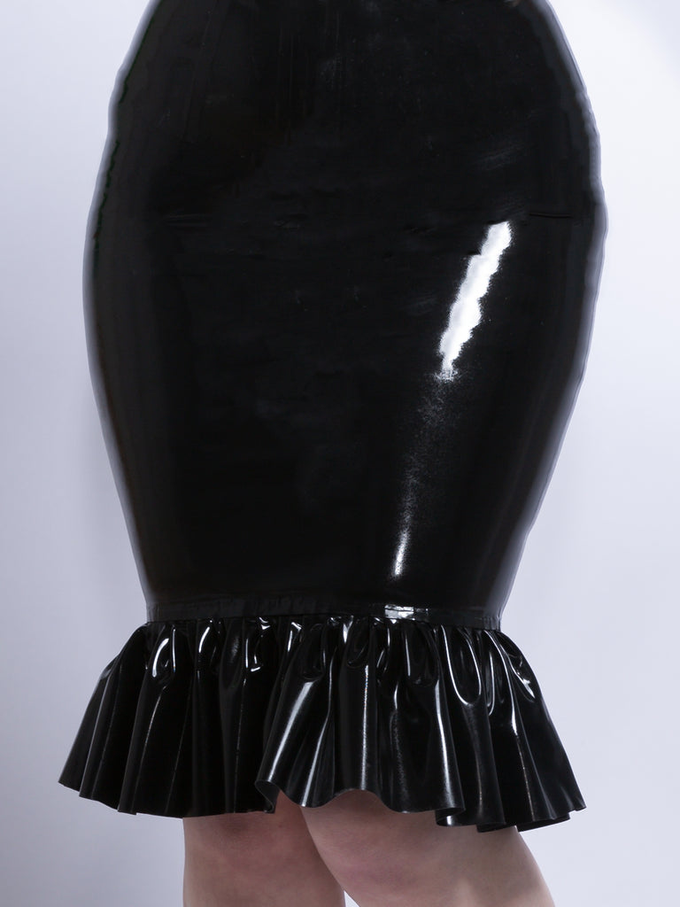 Frilly Latex Pencil Skirt - Honour Clothing