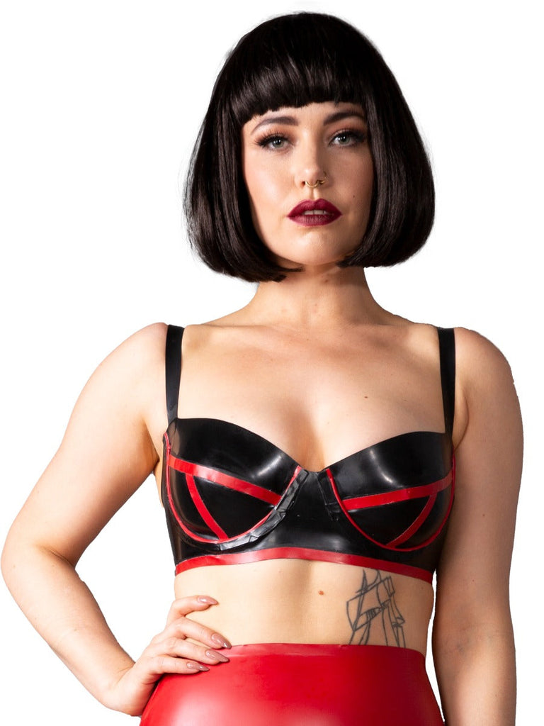 Zig Black & White Latex Bra - Honour Clothing
