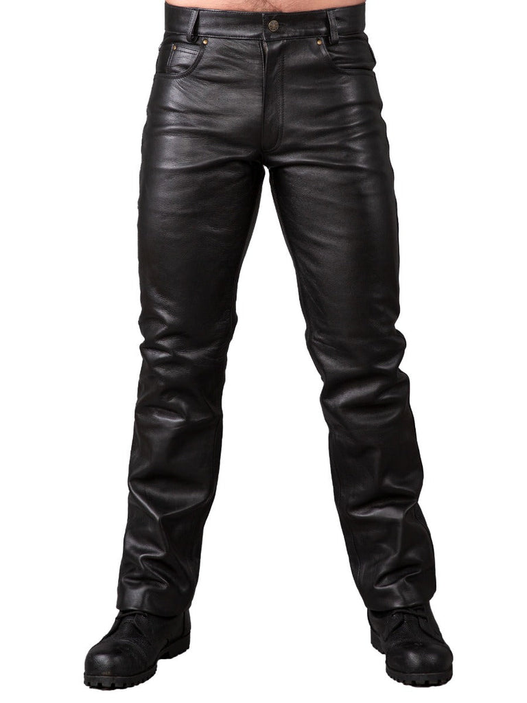 Zip Fly Leather Jeans